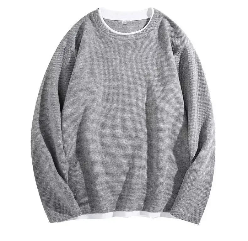 maoxiangshop Fake two long sleeve hoodie men spring and autumn loose jacket to wear simple solid color large size casual T-shirt