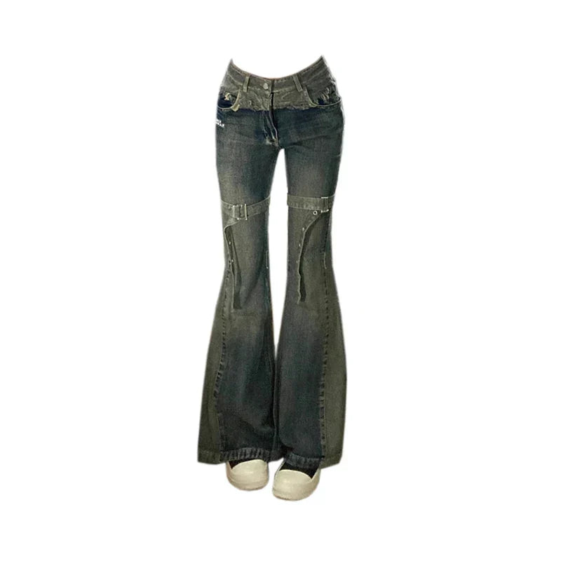 maoxiangshopWomen's Patchwork Flare Jeans Harajuku Vintage Y2k Baggy Denim Trousers Harajuku Oversize Cowboy Pants 90s Trashy 2000s Clothes
