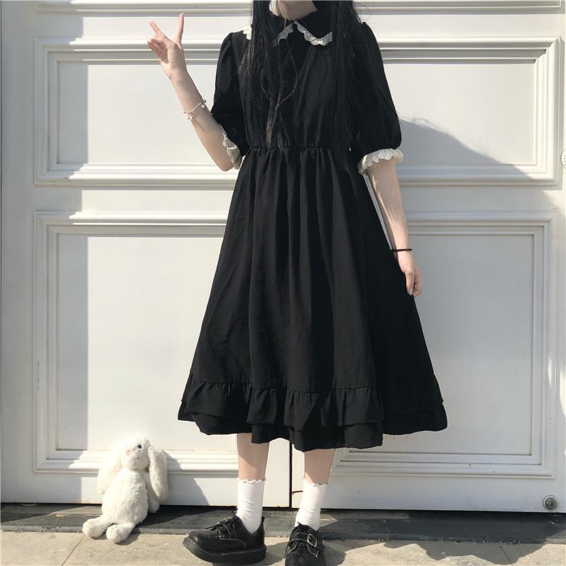 maoxiangshop Dress Women Lace Cute Summer Simple Solid Leisure Korean Style Sweet Ladies Fashion Sundress All-match Preppy Comfortable Loose