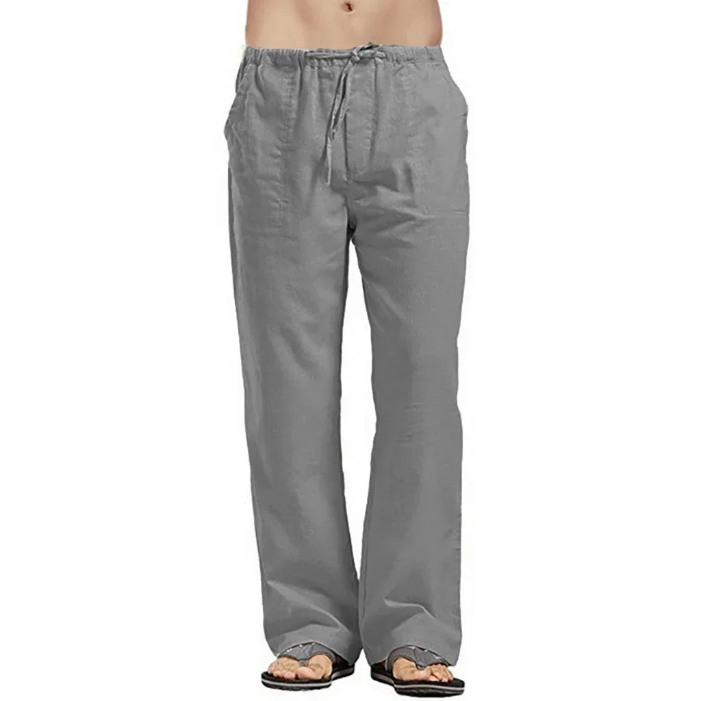 maoxiangshop Fashion Men Linen Pants Multiple Pockets Casual Trousers Summer Breathable Cotton Linen Streetwear Male Spring Loose Sweatpants