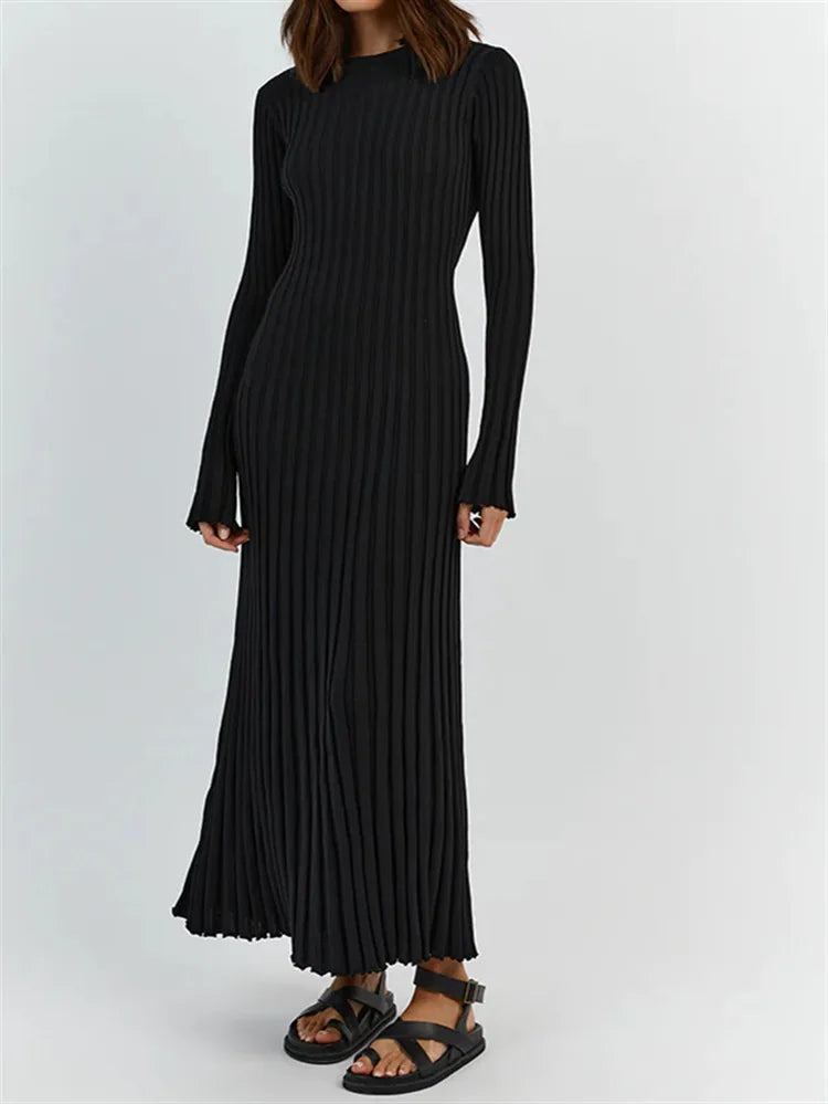 maoxiangshop - Fashion Long Sleeve Crewneck Tight Knitted Sweater Dress Autumn New Sweater Dress Women Pit Solid Color Base Dress elegant