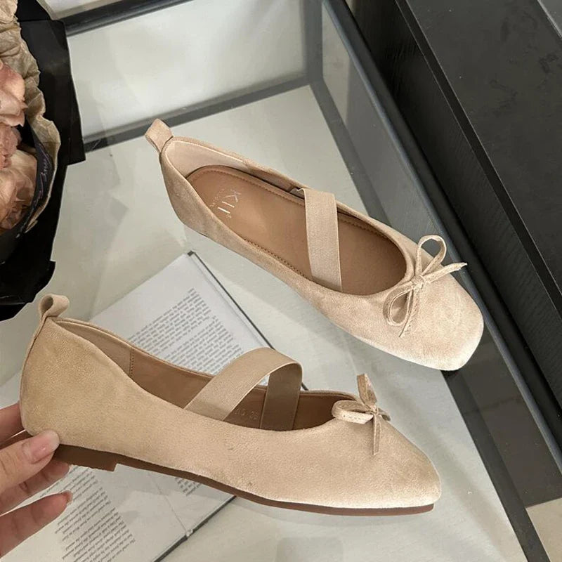 maoxiangshop - NEW Spring/Autumn Flats Mary Jane Shoes Square Toe Women's Shoes Bow Velvet Ballet Flats Women Shoes