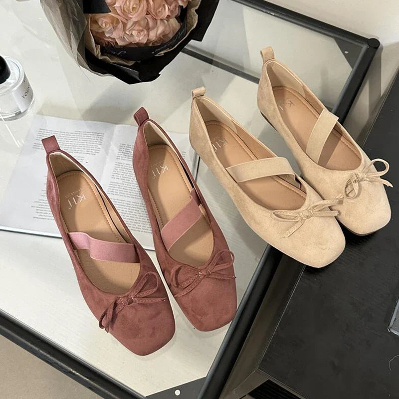 maoxiangshop - NEW Spring/Autumn Flats Mary Jane Shoes Square Toe Women's Shoes Bow Velvet Ballet Flats Women Shoes