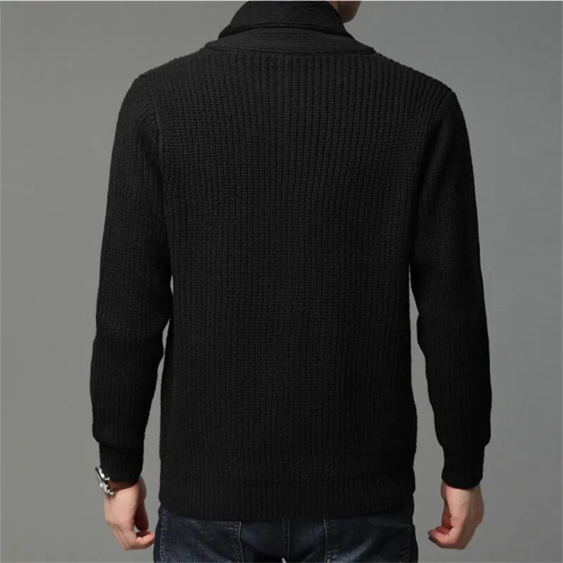 maoxiangshop High Quality Autumn Winter Cardigan Men Thick Knitted Solid Sweater Jakcet Fashion Turn Down Collar Single Breasted Cardigan Men