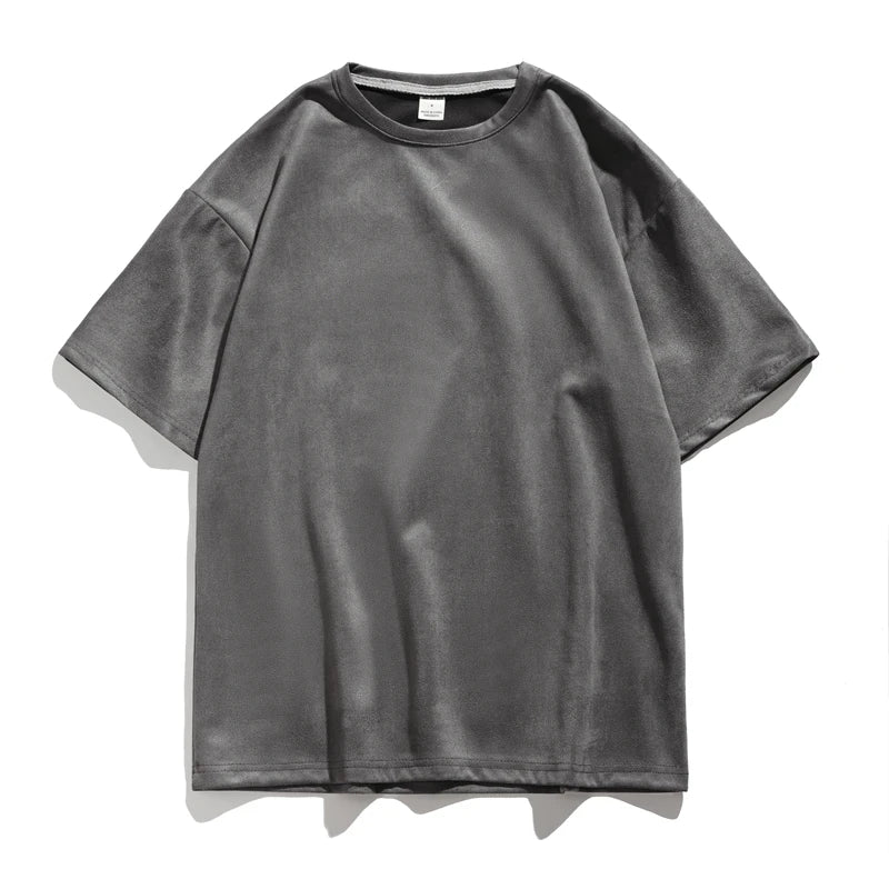 maoxiangshop Summer Short Sleeved T-shirt Men Oversized Fashion Retro Casual T Shirt Men Streetwear Hip-hop Loose Suede T Shirt Mens Top
