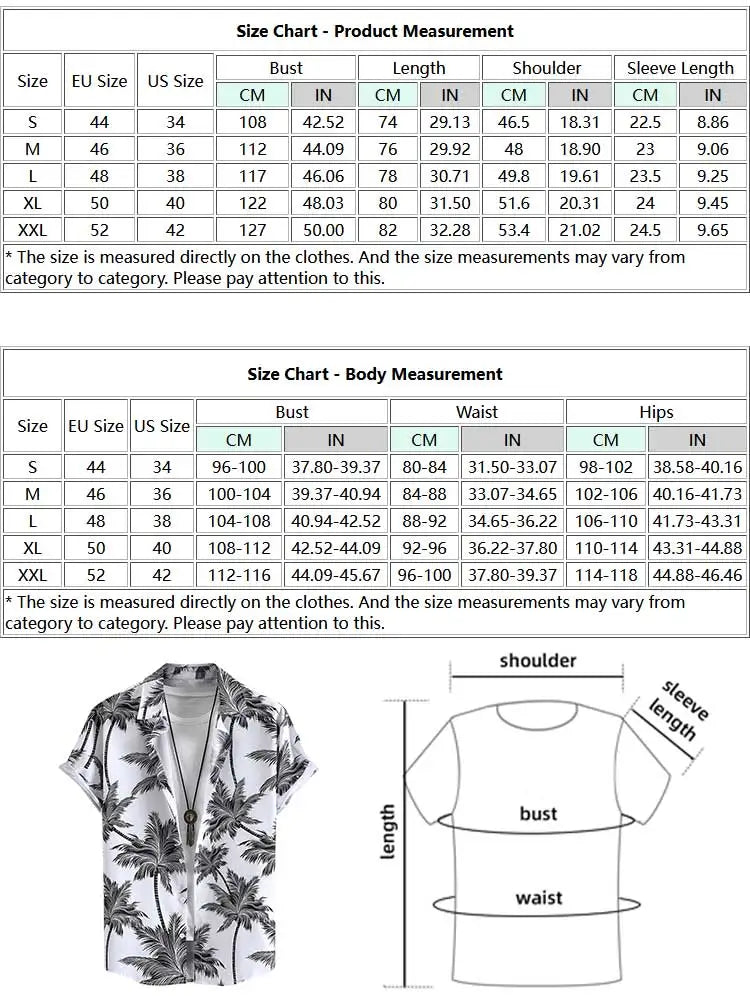 maoxiangshop Hawaiian Shirts for Men Tropical Coconut Tree Print Short Sleeve Shirt Summer Beach Casual Button Vacation Tops