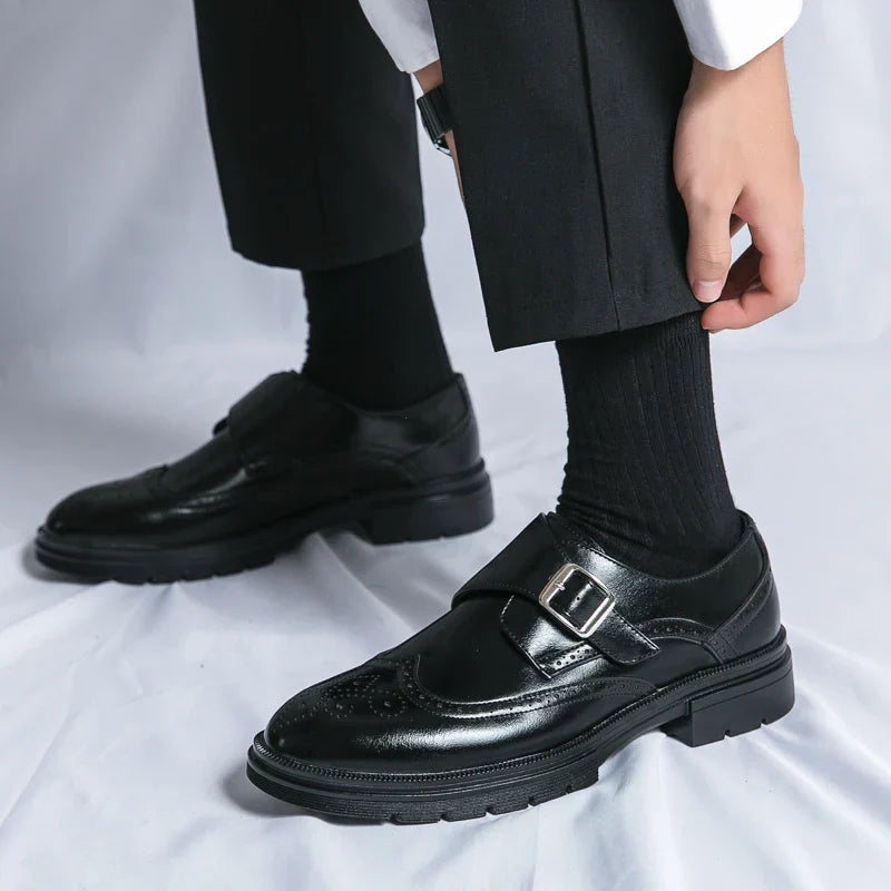 maoxiangshop Spring New Vintage Design Oxford Shoes Thick Soled Increase Dress Leather Office Casual Shoes Men Carved Handmade Business Shoe