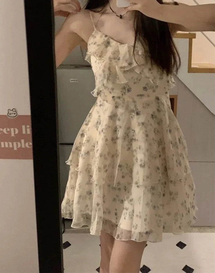 maoxiangshop DRESS TO IMPRESS Sweet Dresses for Women Fashion Floral Korean Summer Robe Femme Temperament Chiffon A-line Dress Vestidos De Mujer