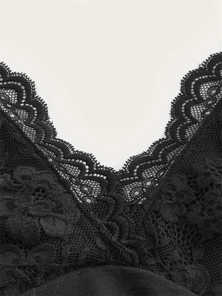 maoxiangshop Goth Grunge Punk Black Lace Patchwork Halter Top Women Summer Solid Ruched Backless Sleeveless Tank Top Streetwear Y2K Clothes