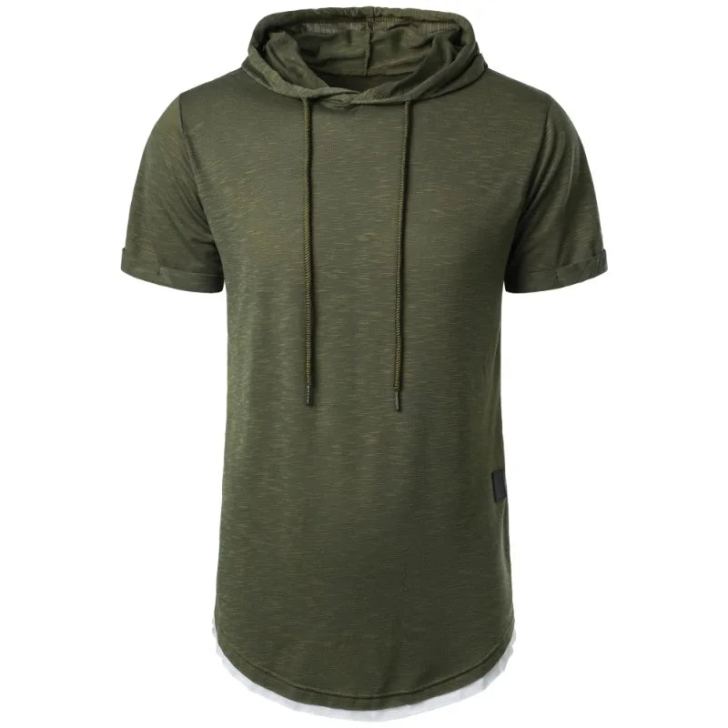 maoxiangshop Summer Hooded Sweatwear New Mens Short Sleeve Loose T-shirt Solid Color Lightweight Hoodie Fitness Breathable Collar Tops
