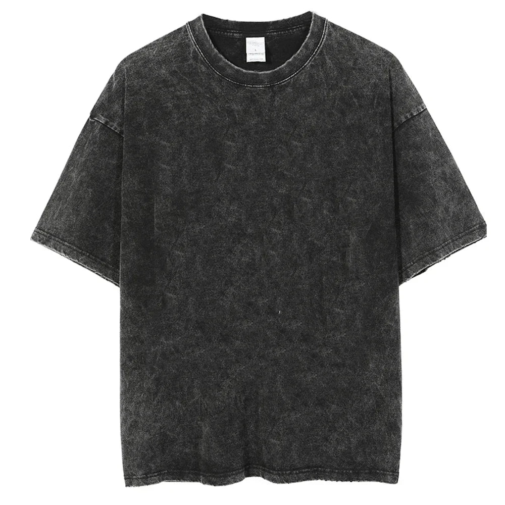 maoxiangshop Men's Washed T Shirt Summer vintage Casual T-shirt Loose TShirts Women Black Acid Wash Y2k Short Sleeve Hip Hop Streetwear Tees