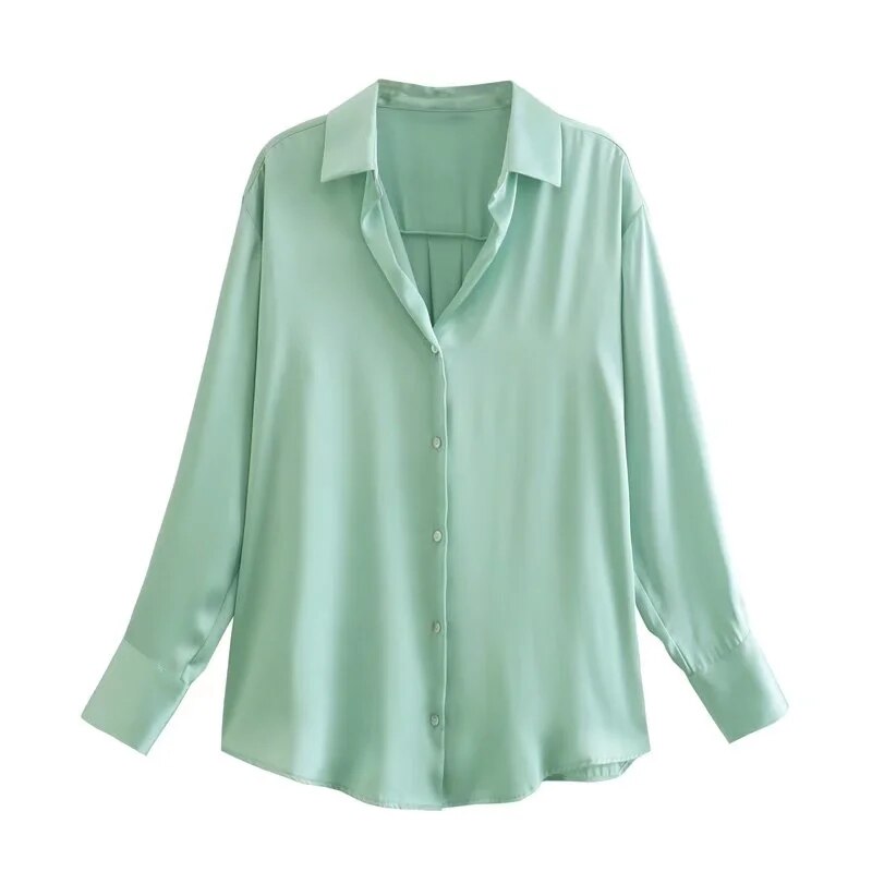 maoxiangshop Women's Shirt Spring Autumn Fashion Satin Soft Casual Blouses Loose Streetwear Vintage Shirts Woman Tops