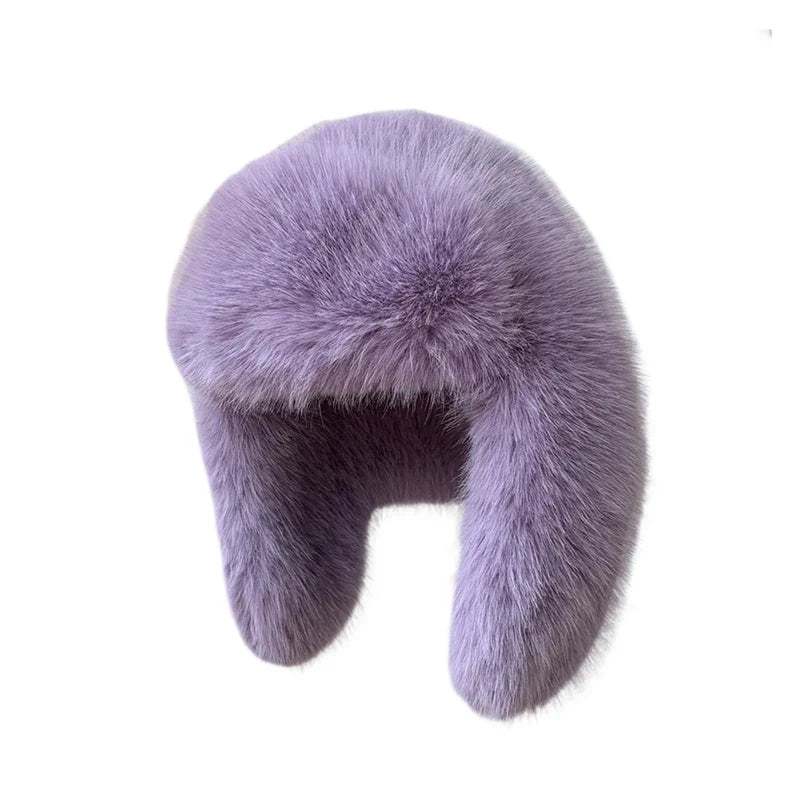 maoxiangshop - 2024 Winter Women Fluffy Furry Faux Fox Fur Bomber Hats Flaps Luxury Vintage Y2k Girls Warm Earflap Snow Ski Hat Caps Russian