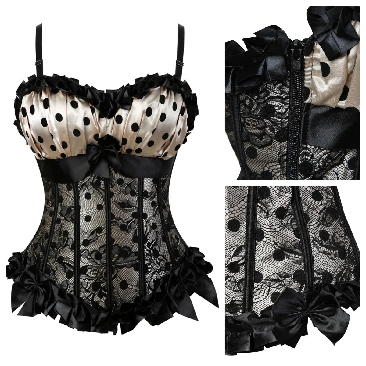 maoxiangshop - Gothic Corsets for Womens Vintage Bustier Polka Dots Corset Strap Padded Cup Bustiers Plus Size Corsetto Carnival Party Costumes