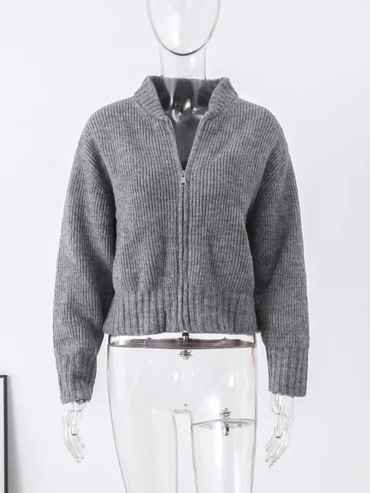 maoxiangshop - Knitted Zipper Sweaters Women Casual Loose All-match Cardigan 2024 Autumn Long Sleeve Jacket Female Street Lady Tops Basic Coat