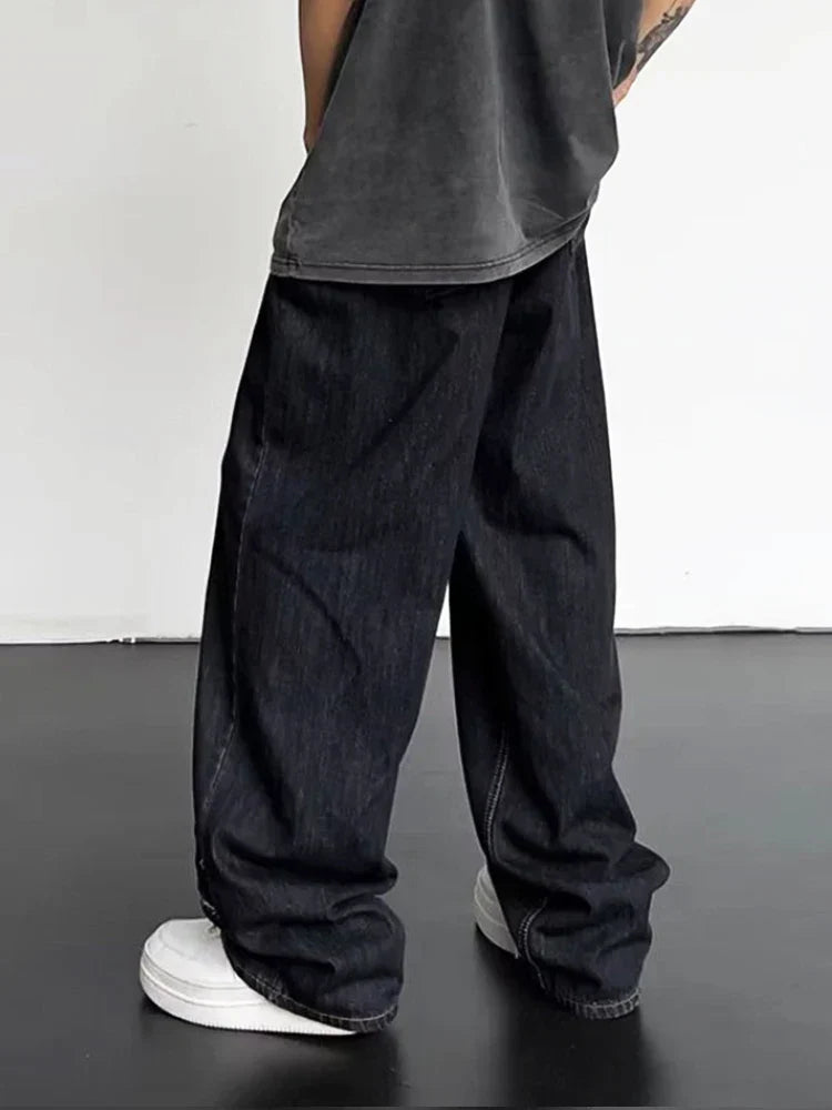maoxiangshop 2024 Men HipHop Distressed Jeans Pants Men Ripped Patchwork Denim Pants Male Oversized Loose Casual Streetwear Wide Leg Trousers