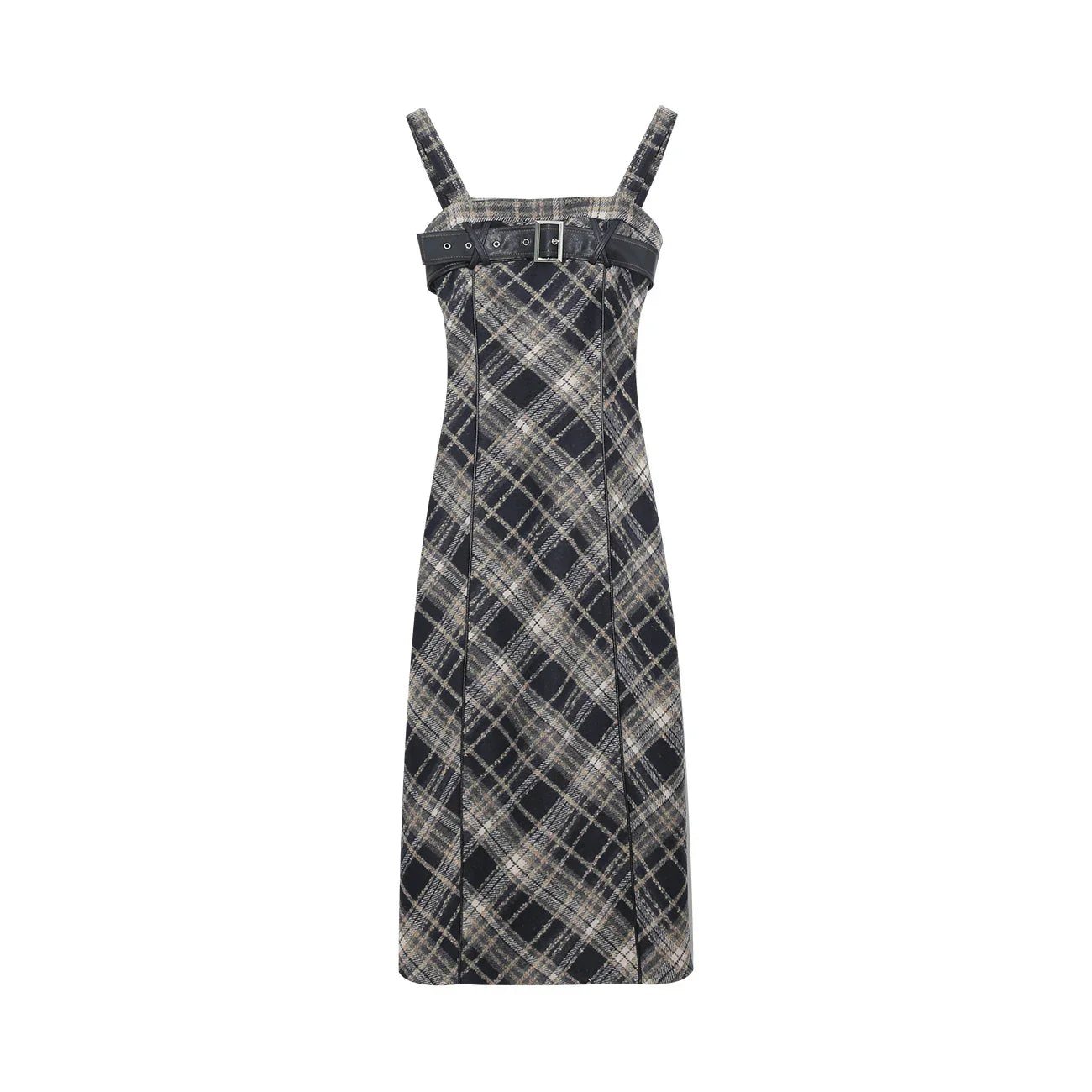 Autumn Elegant Plaid 2 Piece Dress Set Women Outwear Casual Black Blouse + Vintage Slim Strap Dress Korean Fashion Suit