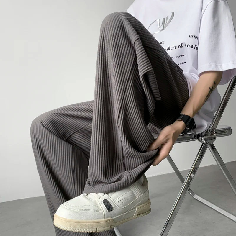 maoxiangshop Summer Pleated Pants Men Fashion Oversized Ice Silk Pants Men Japanese Streetwear Hip-hop Loose Straight Pants Mens Trousers