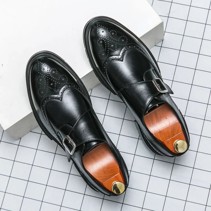 maoxiangshop Spring New Vintage Design Oxford Shoes Thick Soled Increase Dress Leather Office Casual Shoes Men Carved Handmade Business Shoe
