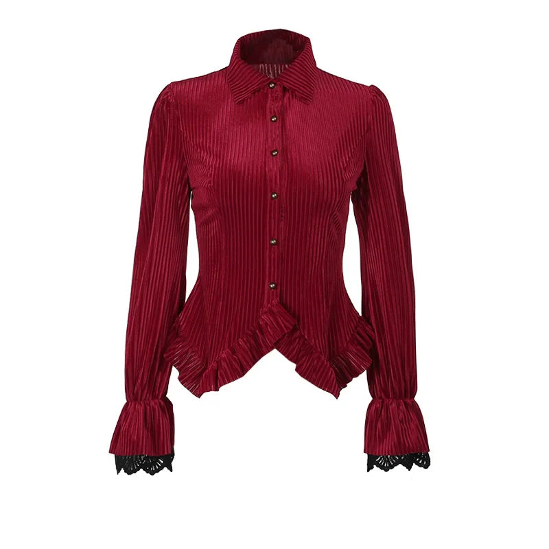 maoxiangshop Aesthetic Gothic Red Velvet Shirts Women Streetwear Fairy Grunge Long Sleeve Lace Patchwork Blouse Emo Alt Rave Outfits