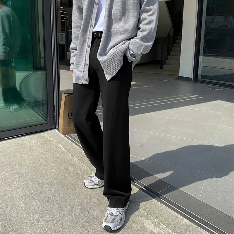 maoxiangshop Black Gray Suit Pants Men Fashionable Social Mens Dress Pants Korean Loose Casual Straight Trousers Mens Office Formal Pants