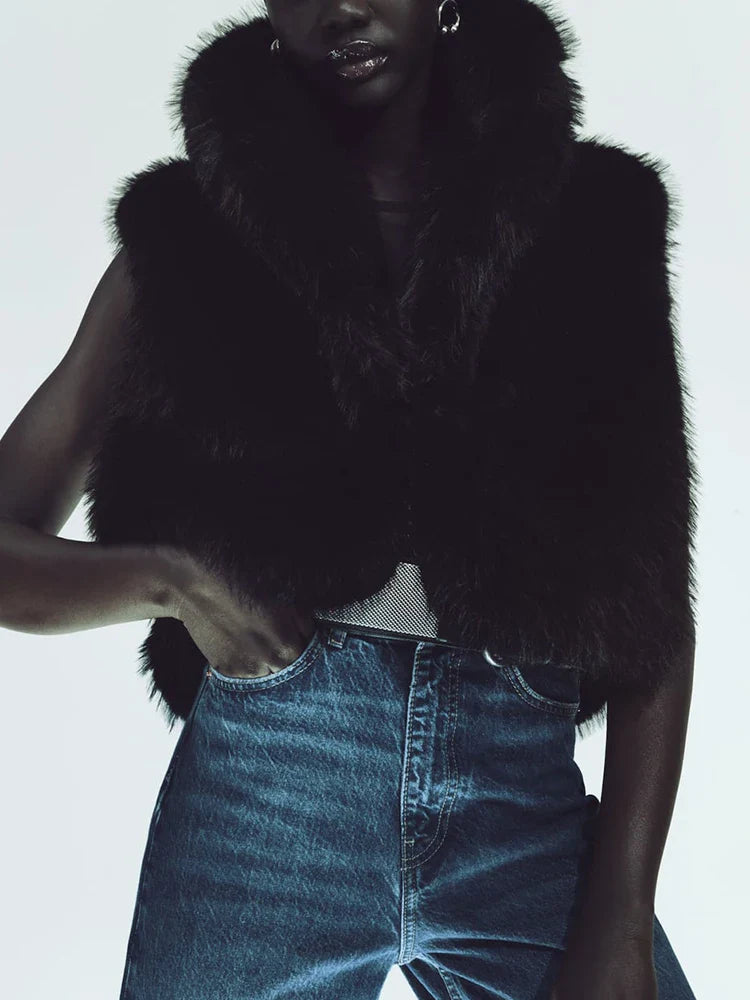 maoxiangshop - Faux Fur Vest Women 2024 Winter Warm Fake Fox Fur Sleeveless Jacket Coats Chic Fluffy Waistcoat Autumn Outerwear Gilets