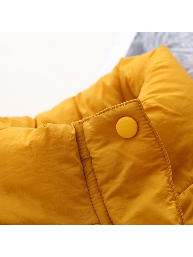 Long Parkas Jacket For Women Yellow Solid Cartoon Embridery Pocket Coat Winter Sleeve Single-breasted Warm Outwear