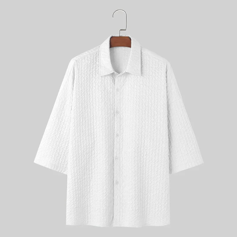 maoxiangshop Handsome Well Fitting Tops New Men's Loose Pleated Design Shirts Casual Streetwear Male Short Sleeved Blouse S-5XL 2024