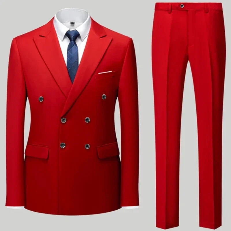 maoxiangshop Fashion New Men's Casual Boutique Double Breasted Suit Trousers / Man's Business Suit Jacket Blazers Coat Pants 2 Pcs Set