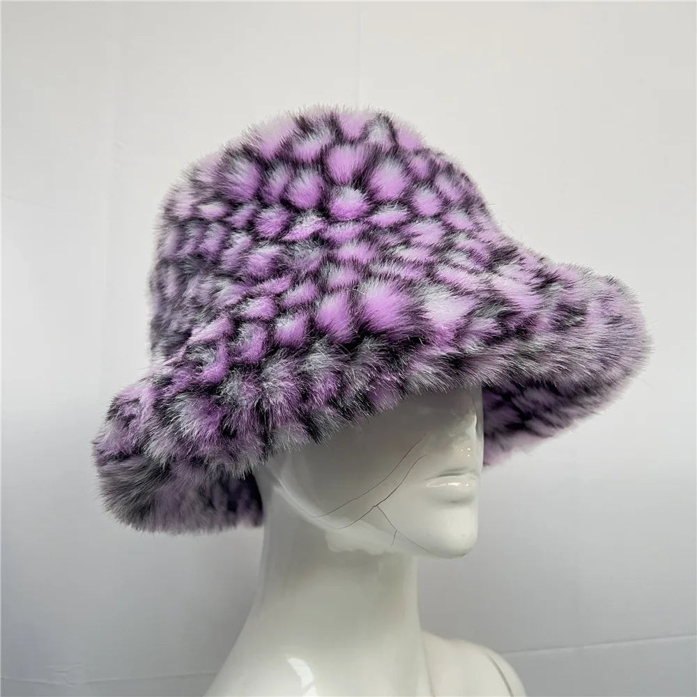 maoxiangshop - Luxury Ins Hot Y2k Girls Faux Fox Fur Bucket Hat Women Winter Warm Rabbit Fur Plush Fisherman Hat Cap Festival Party Ski Panama