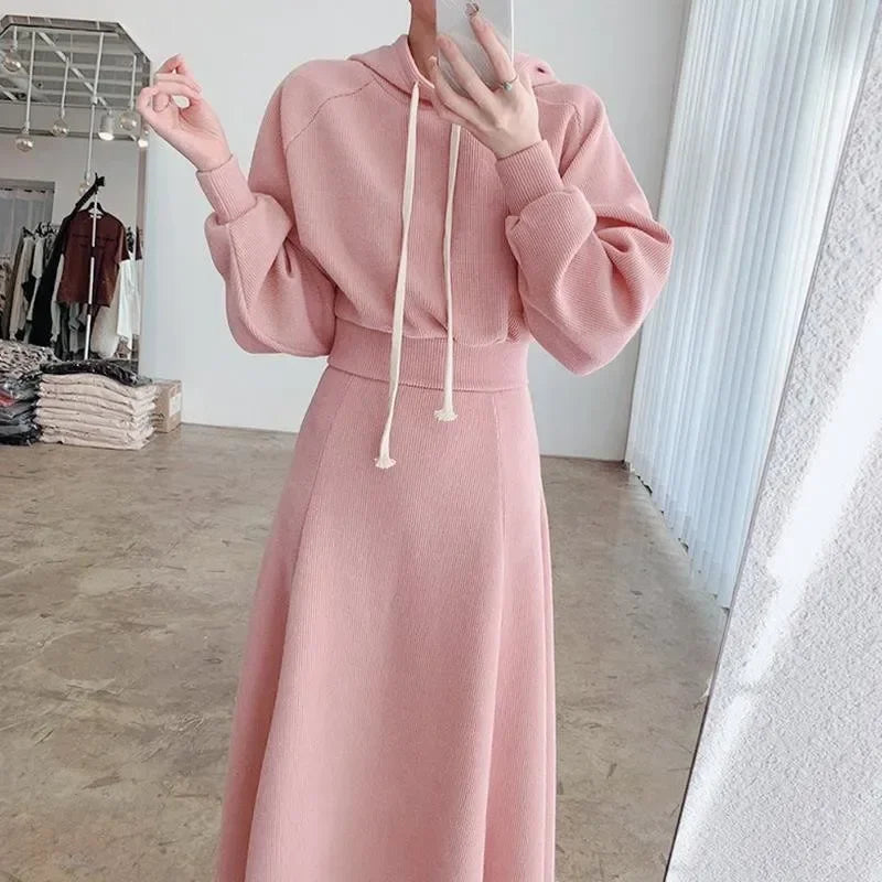 maoxiangshop maoxiangshop- Spring Autumn New Korean Women's Skirt Set Hooded Long Sleeve Hoodies Tops High Waisted Half Length Skirt 2 Piece Sets Womens