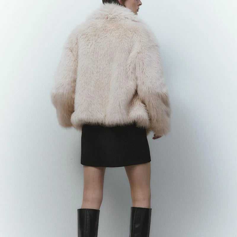 maoxiangshop - Chic Ins Blogger Brand Fashion Fake Fox Fur Jacket Coat Women 2024 Winter Luxury Design Big Collar Fur Coats Cool Girls Overcoat