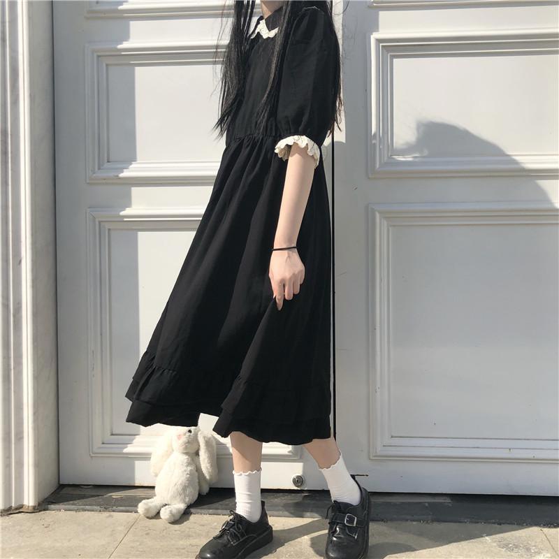 maoxiangshop Dress Women Lace Cute Summer Simple Solid Leisure Korean Style Sweet Ladies Fashion Sundress All-match Preppy Comfortable Loose