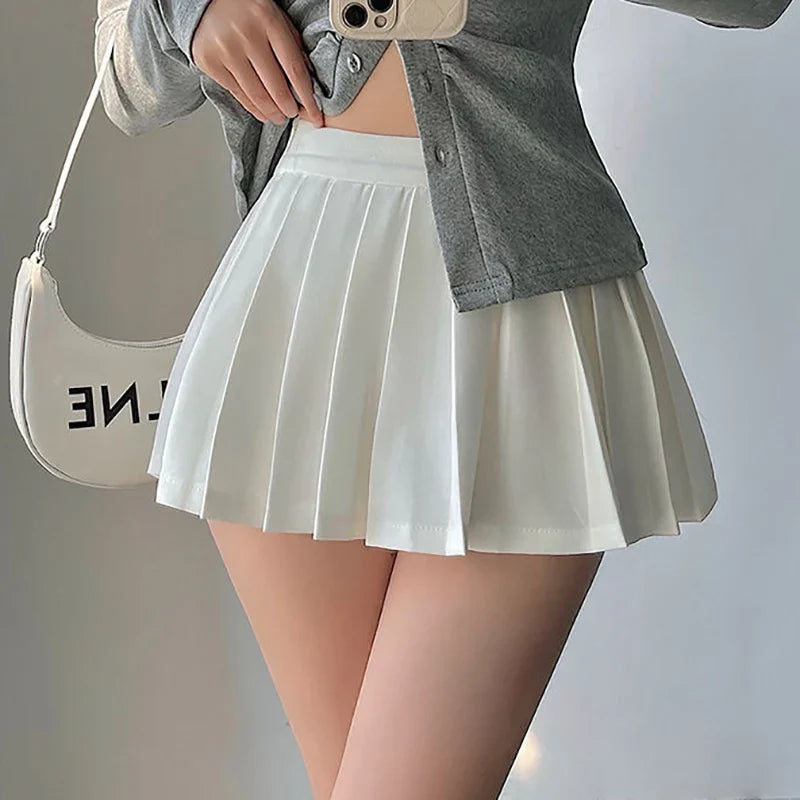 maoxiangshop Pleated Skirt with Shorts Women Sexy High Waist Grey A-line Korean Style Gyaru Mini Tennis Skirt School Girl Summer