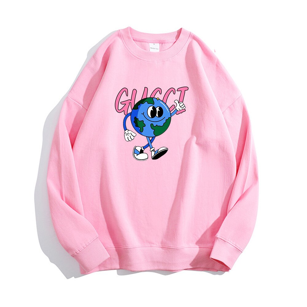 Earth Pattern Print Hoodies Autumn Winter Women's Fashion Versatile Multicolor O-Neck Sweatshirts Sweet Lovely Loose Fleece Tops