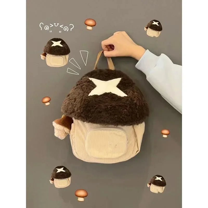 maoxiangshop - 2024 New Cartoon Mushroom Backpack Autumn Winter Anime Plush Cute Doll Bag Christmas Gift Cute Anime Backpack
