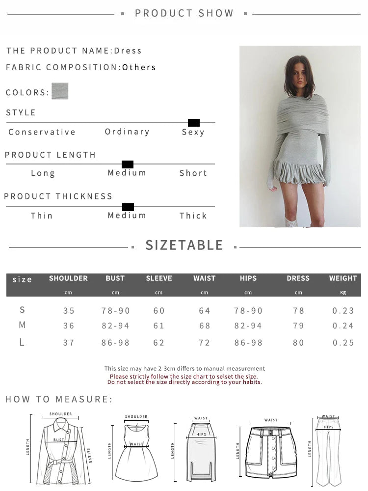 maoxiangshop - Autumn Women Dress Solid Basic Stretch Casual Classic Slash Neck Wild Patchwork Ruched Hem Long Sleeve Soft Home Bodycon