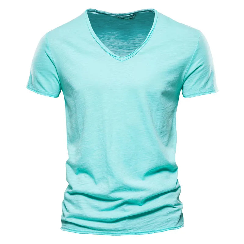 maoxiangshop Men T-shirt V-neck Fashion Design Slim Fit Soild T-shirts Male Tops Tees Short Sleeve T Shirt For Men