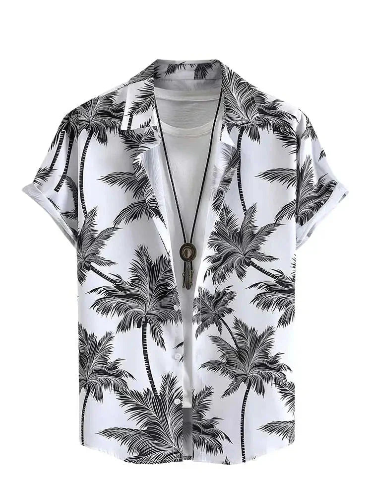 maoxiangshop Hawaiian Shirts for Men Tropical Coconut Tree Print Short Sleeve Shirt Summer Beach Casual Button Vacation Tops