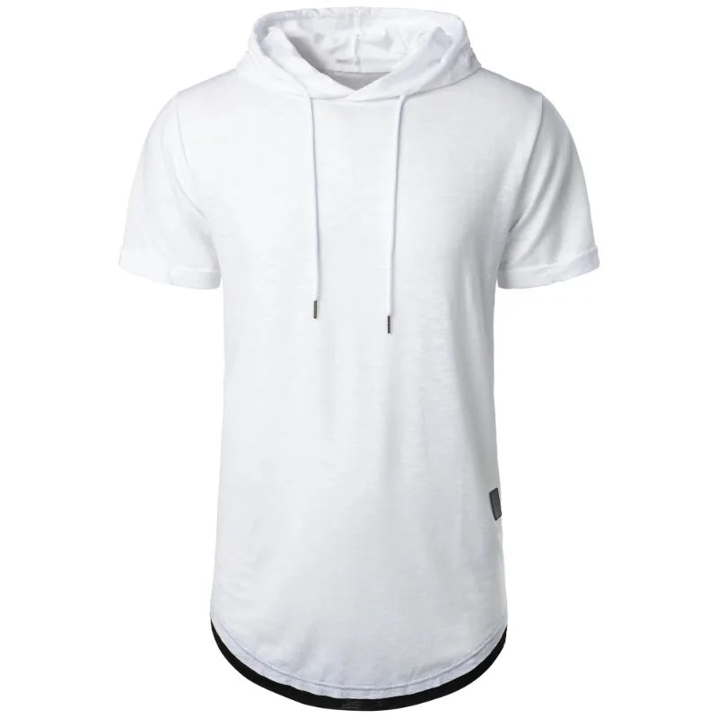 maoxiangshop Summer Hooded Sweatwear New Mens Short Sleeve Loose T-shirt Solid Color Lightweight Hoodie Fitness Breathable Collar Tops