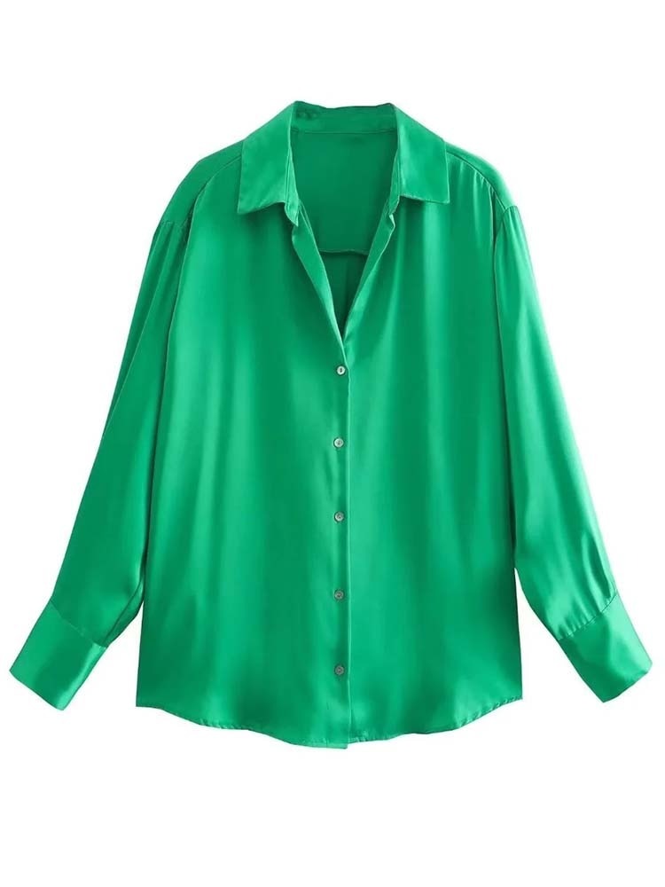 maoxiangshop Women's Shirt Spring Autumn Fashion Satin Soft Casual Blouses Loose Streetwear Vintage Shirts Woman Tops