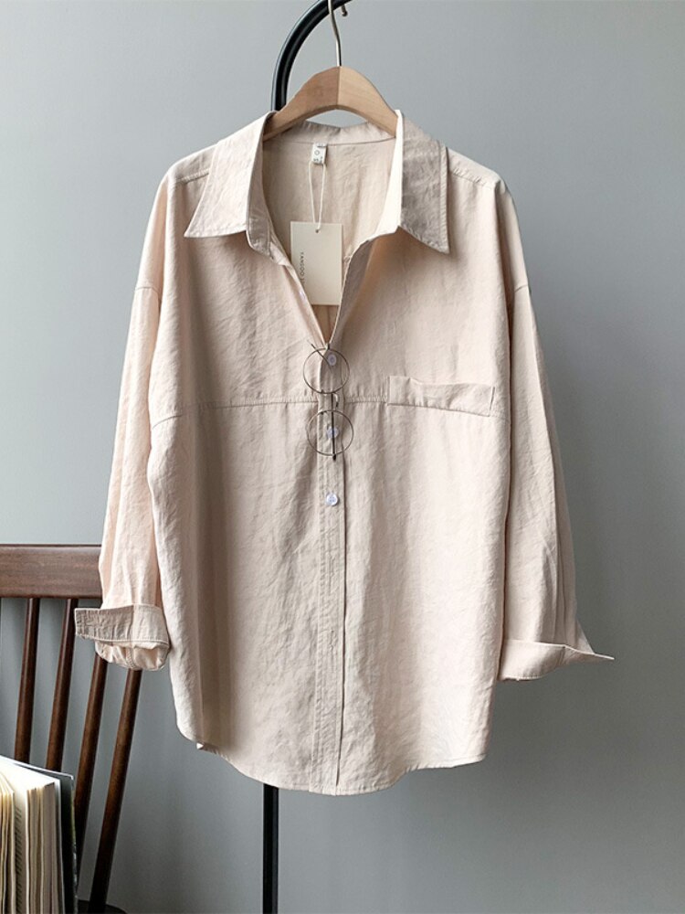 Shirt Woman Spring 2023 New Long Sleeve Vintage Blouse Femmes Loose Casual Tops Simple Coat Fashion Ladies Minimalist Clothing