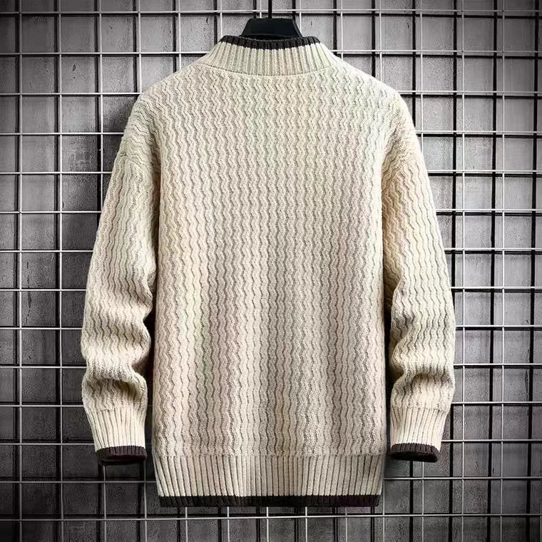 maoxiangshop New Winter Harajuku Sweater Men Casual O-Neck Pullovers High End Mens Striped Sweaters Male Thick Warm Pull Homme M-4XL