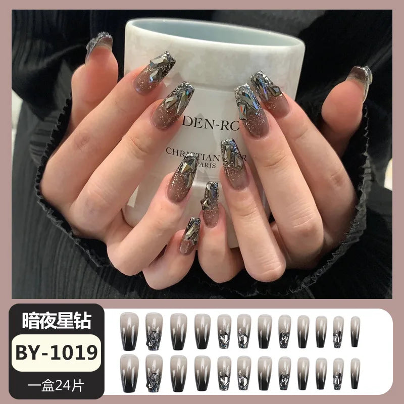 maoxiangshop 24pcs Wearable Pink Press On Fake Nails Tips With Glue false nails design Butterfly Lovely Girl false nails With Wearing Tools