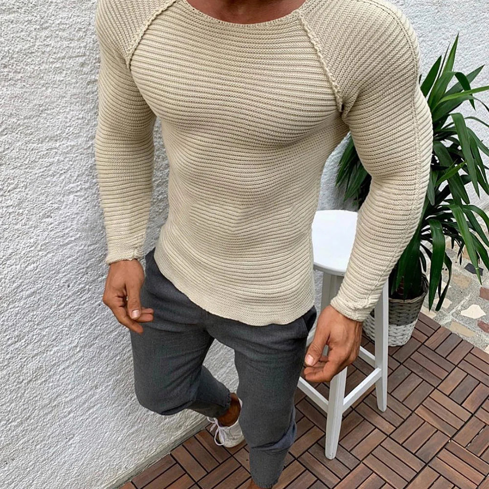 maoxiangshop Sweater Spring Slim Solid Fashion inside Underwear Men Mock Neck Basic T-shirt Blouse Pullover Long Sleeve Top