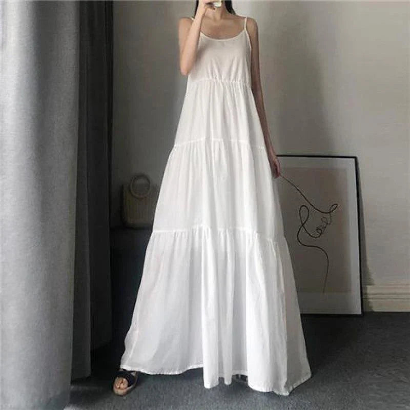 Elegant Long Dress Women Spaghetti Strap A Line Dresses Holiday Beach Sleeveless Vestidos Korean Oversized Casual Sundress