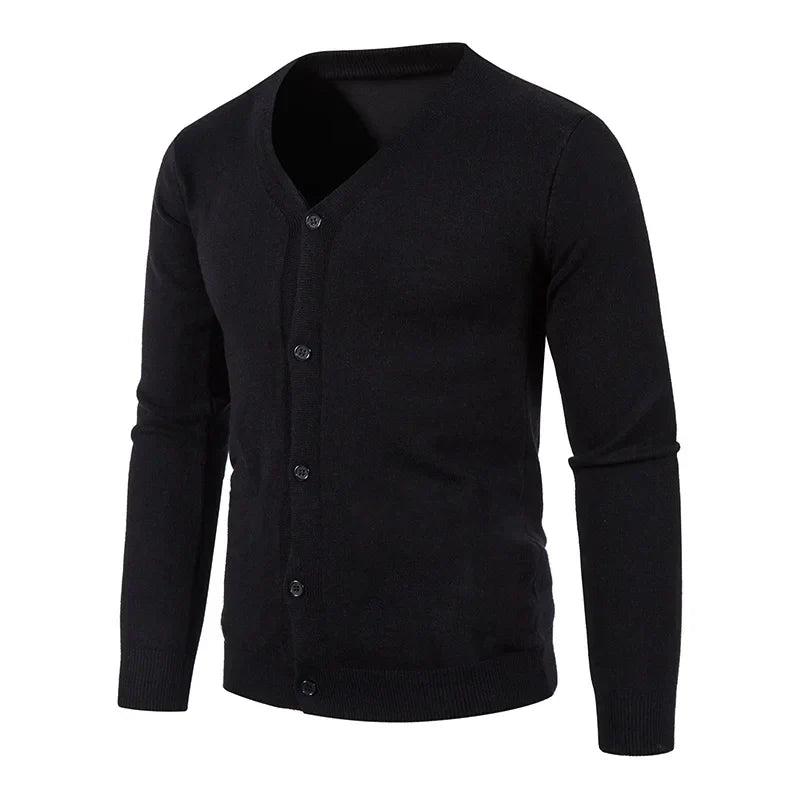 maoxiangshop Autumn Men's Knitted Cardigan Thin V-neck Basic Elastic Slim Fit Thin Sweater Solid Color Casual Versatile Coat