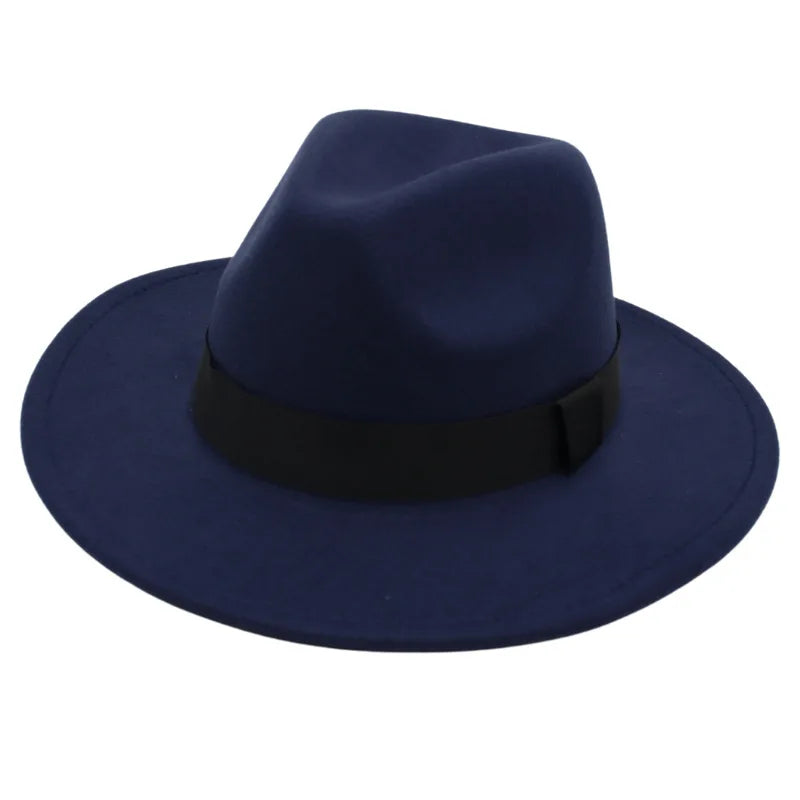 maoxiangshop Autumn and winter men and women's new large brimmed hats, fashionable woolen jazz hats, English style top hats