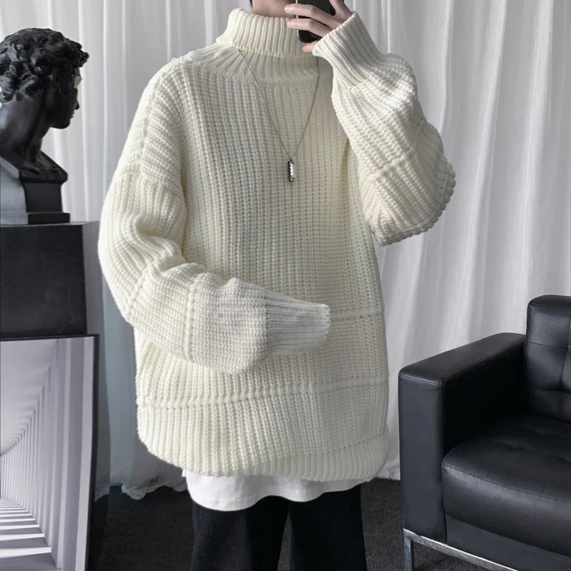 maoxiangshop Autumn Winter Mens Casual Turtleneck Pullover Men's Long Sleeve Rollneck Sweater Korean Style Fashion Warm Knitted Sweater