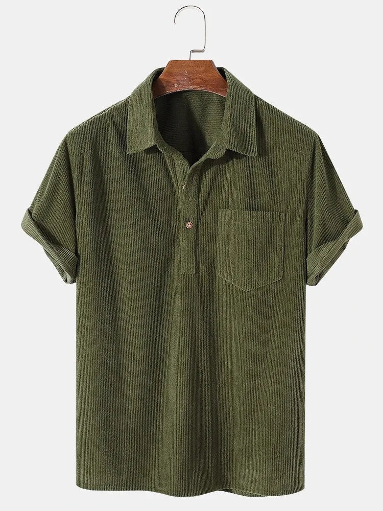 maoxiangshop New 2024 Men's Summer Corduroy Short Sleeve Shirt Fashion Casual Streetwear Solid Lapel Loose Pullover Retro Simple Tops for Men